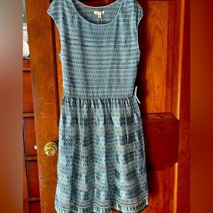 Max Studio Blue/Green patterned summer dress with smocked bodice / XL (size 16)